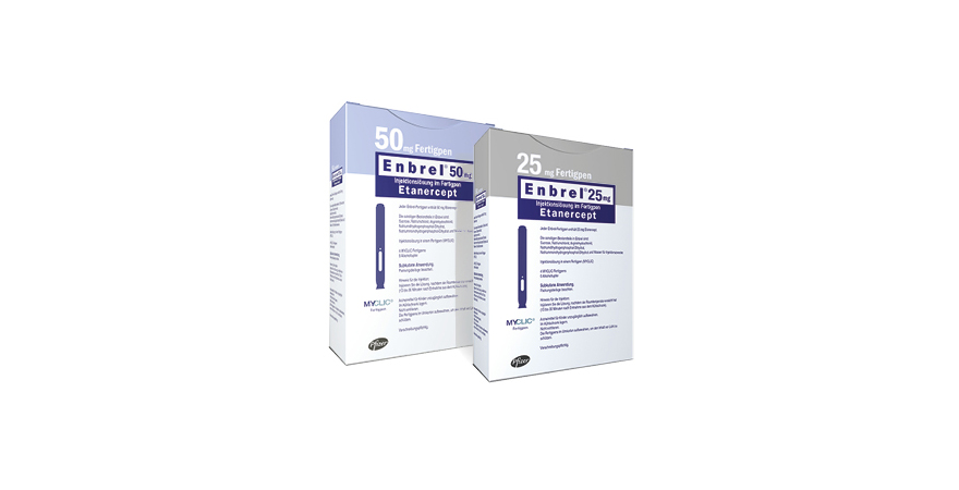 Verpackung vom Produkt Enbrel® 25/50mg Injektionslösung im Fertigpen (MYCLIC®) 